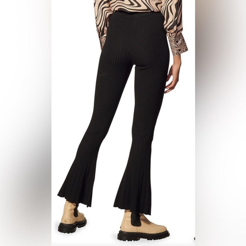 NWOT Sandro Noe Flare Rib-knit Flare Pants In Black, Size 36/ US 4 - Picture 3 of 14